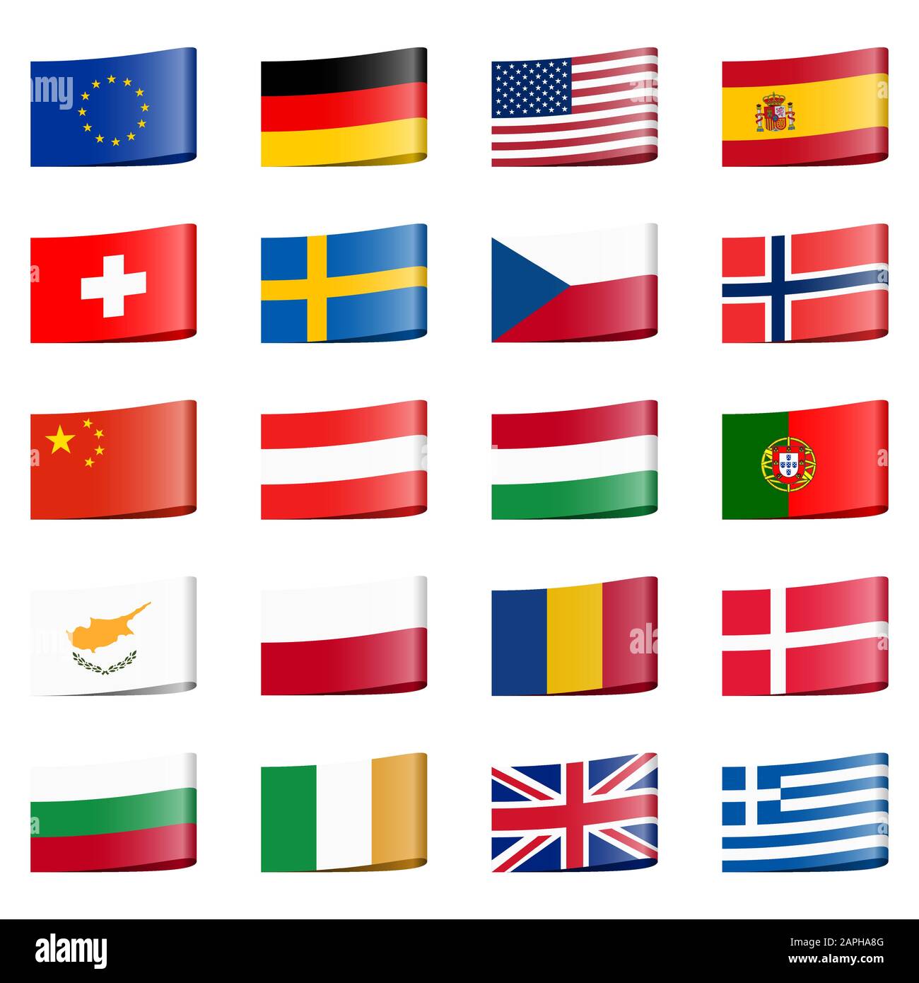 collection of different loop ribbon flags of national countries Stock Vector