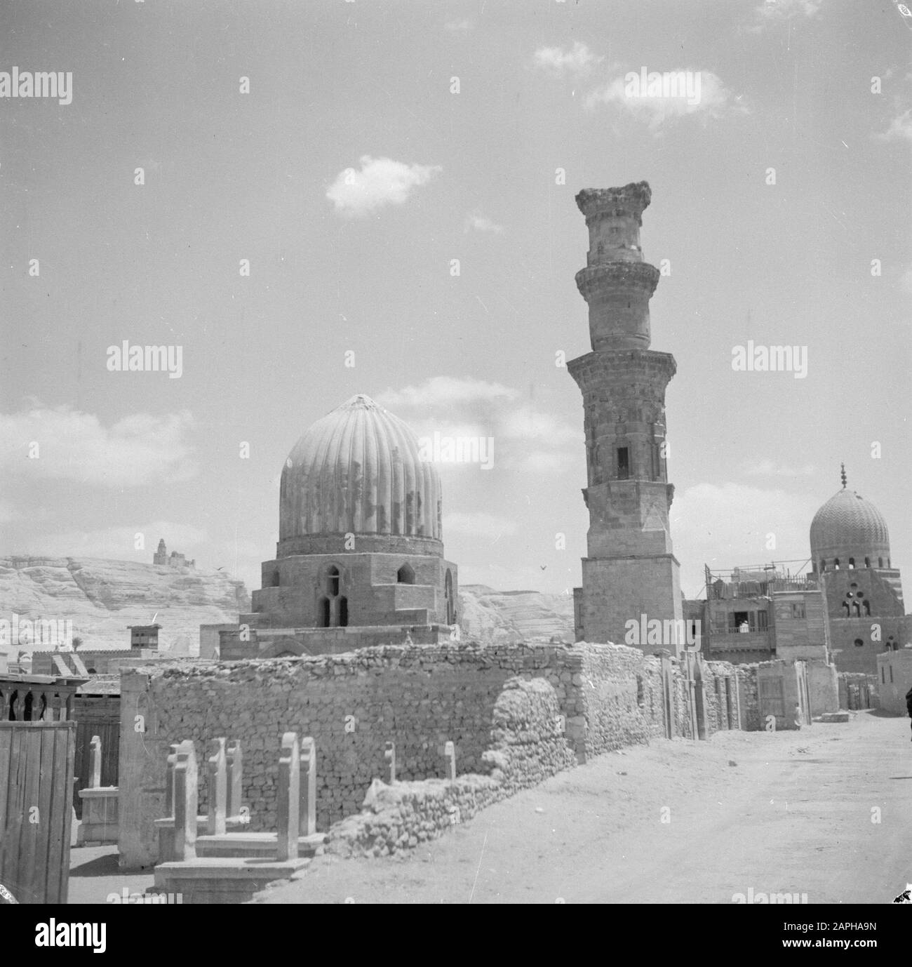 Middle East 1950-1955: Egypt Description: The City of Death in Cairo Annotation: This photo is also registered under number POLL006/B-587 Date: 1950 Location: Cairo, Egypt Keywords: cemeteries, saint places, minarets, mosques Stock Photo
