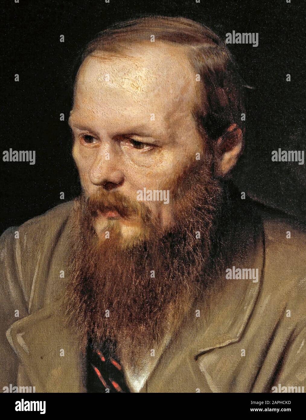 Fyodor Dostoevsky (1821-1881), portrait painting detail by Vasily Perov, 1872 Stock Photo