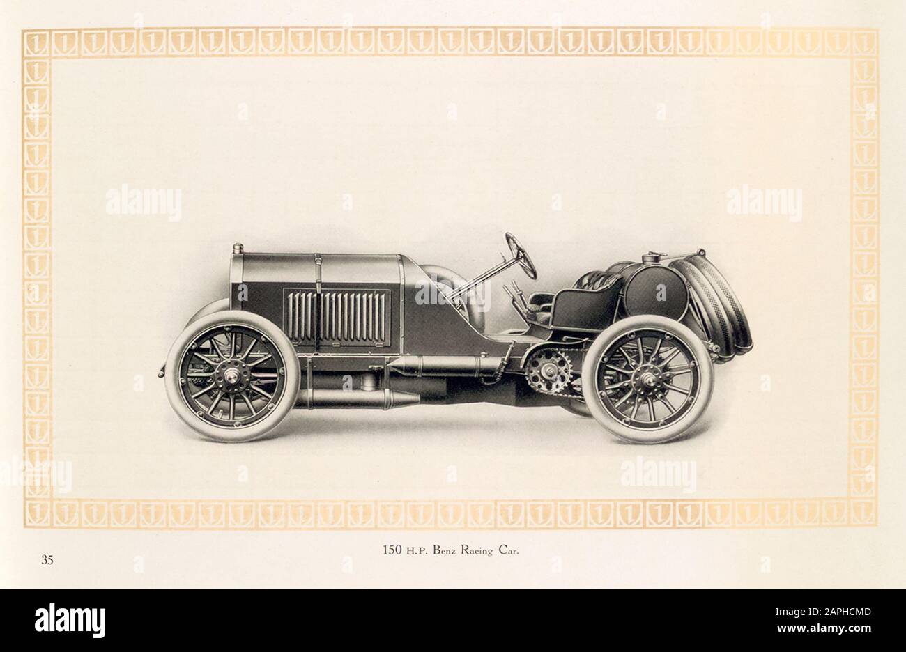 Vintage car, Benz motor car, automobile, 150 hp Benz Racing car, from the Benz & Co trade catalogue, illustration 1909 Stock Photo