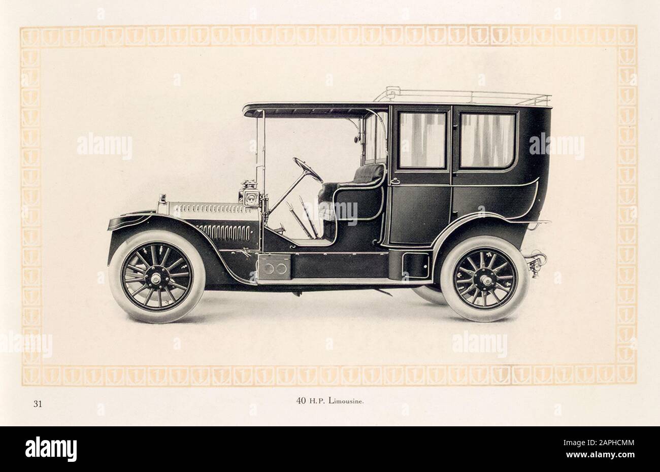 Vintage car, Benz motor car, automobile, 40 hp Limousine, from the Benz & Co trade catalogue, illustration 1909 Stock Photo