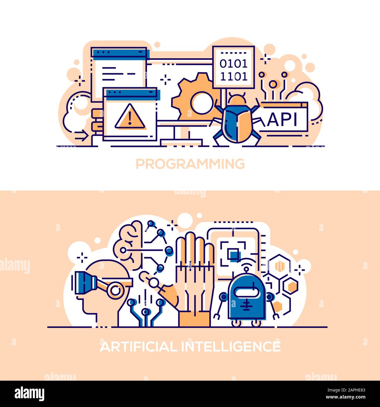 Programming and artificial intelligence banner templates set Stock Vector