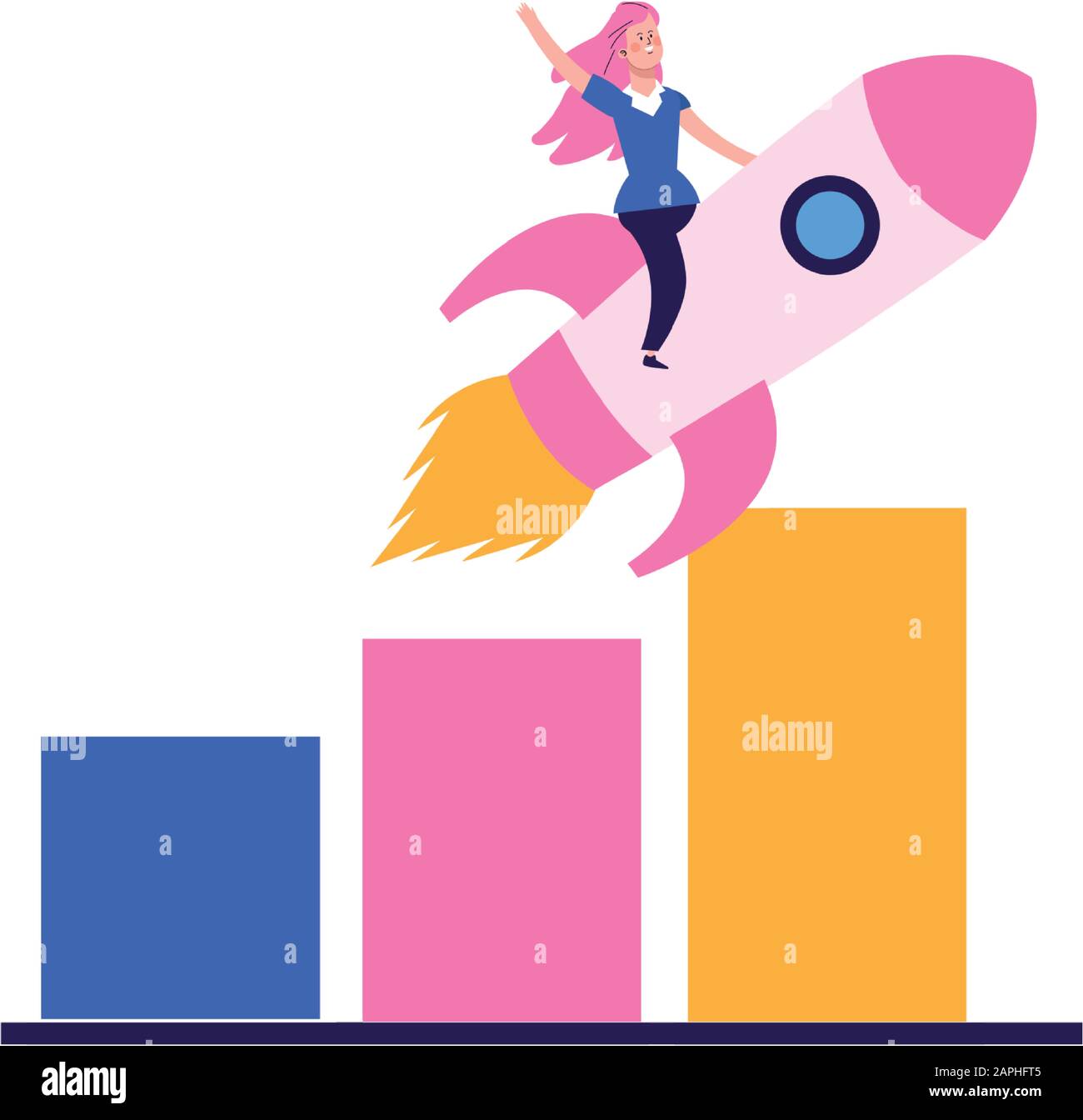 woman on rocket and graphic bar chart Stock Vector Image & Art - Alamy