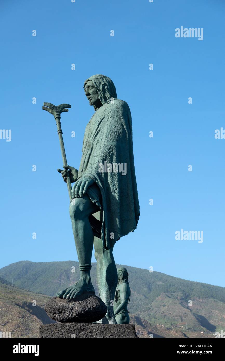 Candelaria, Tenerife, Spain - 27 December 2019, Statues of the kings Tegueste aboriginal Guanches menceyatos, Sculptor Jose Abad Stock Photo