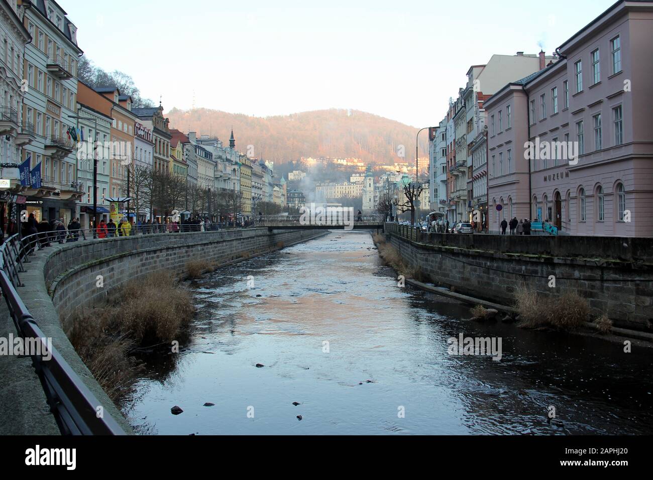 The Tepla River in the resort area, Karlovy Vary, Czech Republic Stock Photo