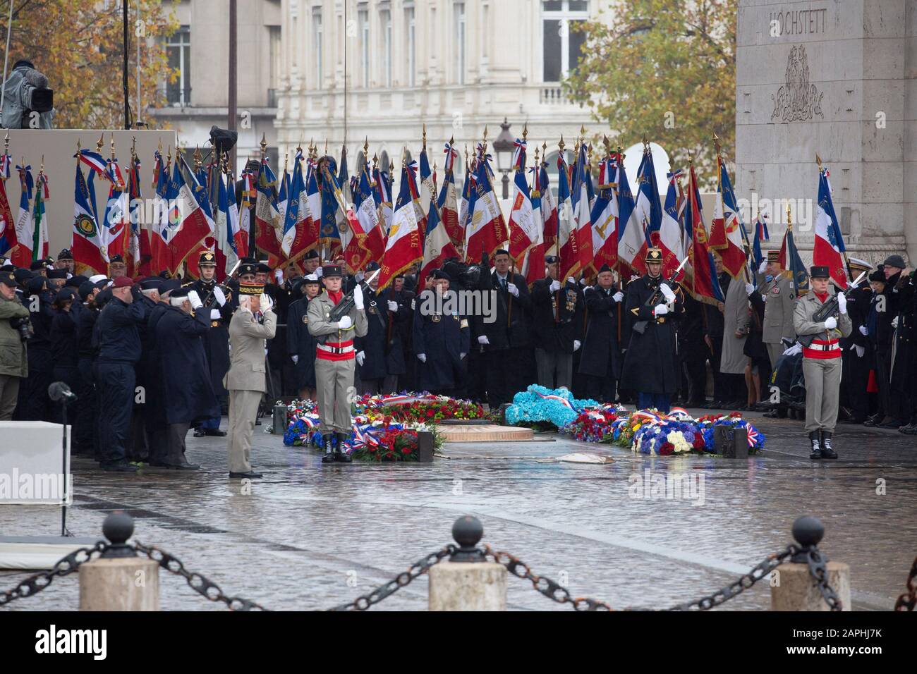 Impressionen von der 101. Jahrfeier des Waffenstillstands von 1918 am Triumphbogen. Paris, 11.11.2019 Stock Photo