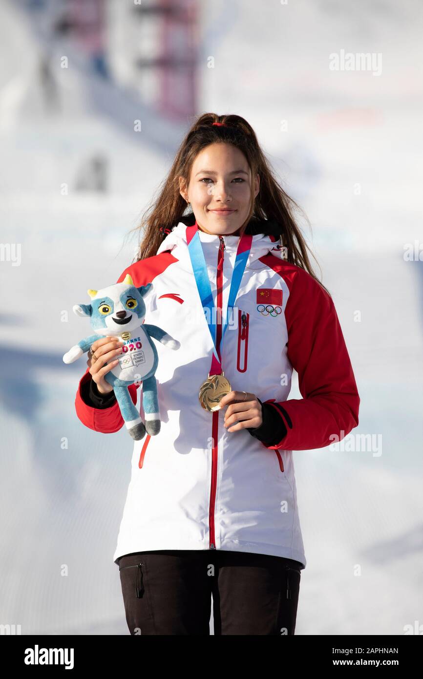 Eileen Gu Ailing from China wins gold in the Women’s Freeski Big Air during the Lausanne 2020 Youth Olympic Games on the 22nd January 2020 Stock Photo