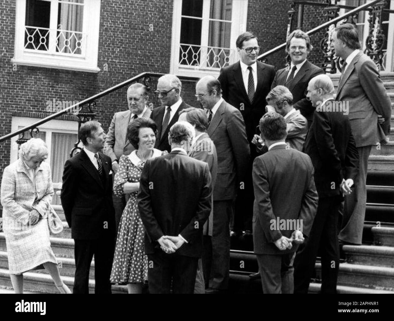 The ministers who are part of the third Van Agt cabinet on the steps of Palace Huis ten Bosch in The Hague. The Queen sworn in this cabinet on 29 May 1982. Stock Photo