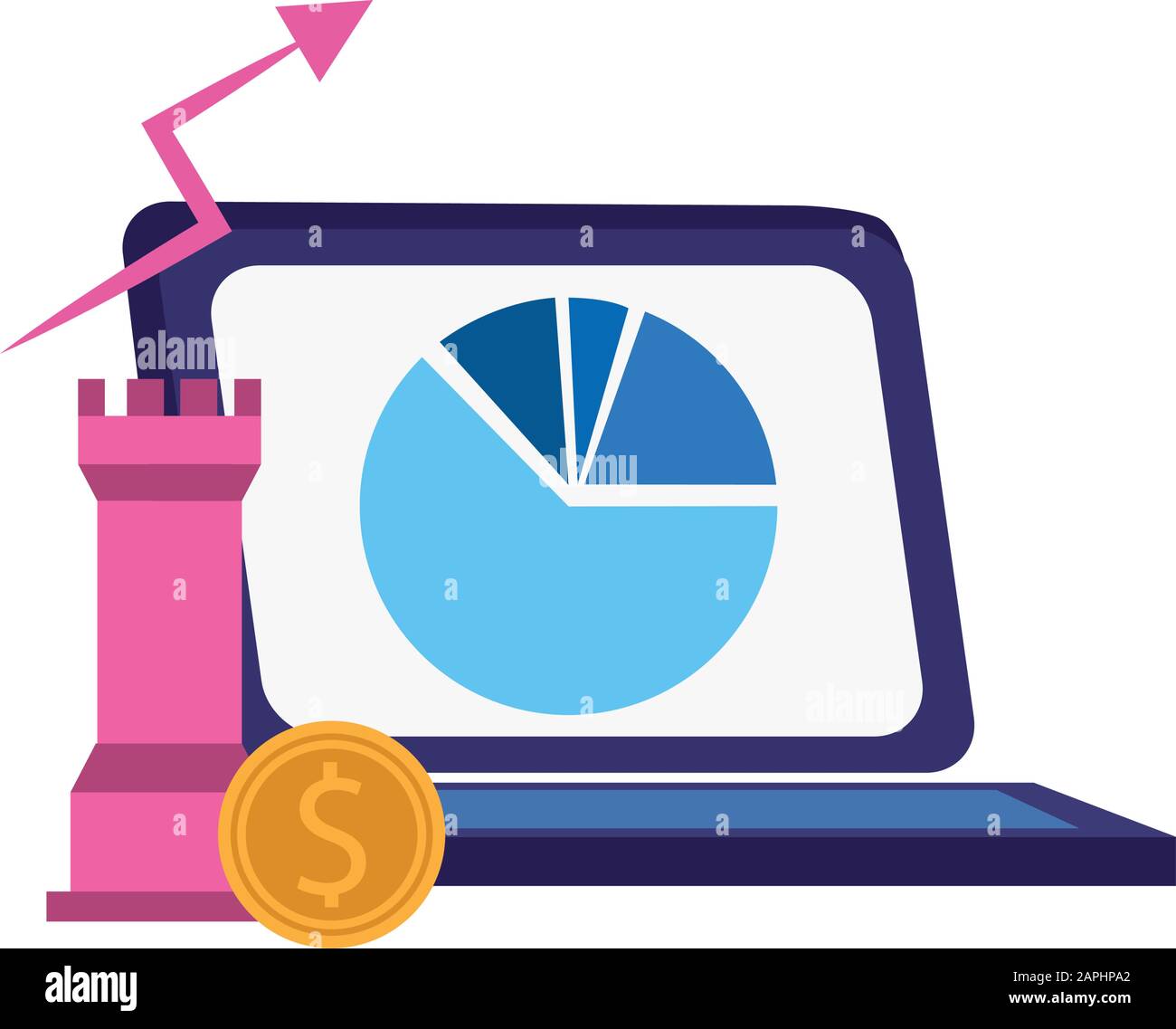 laptop computer with rook piece and money coin, colorful design Stock ...