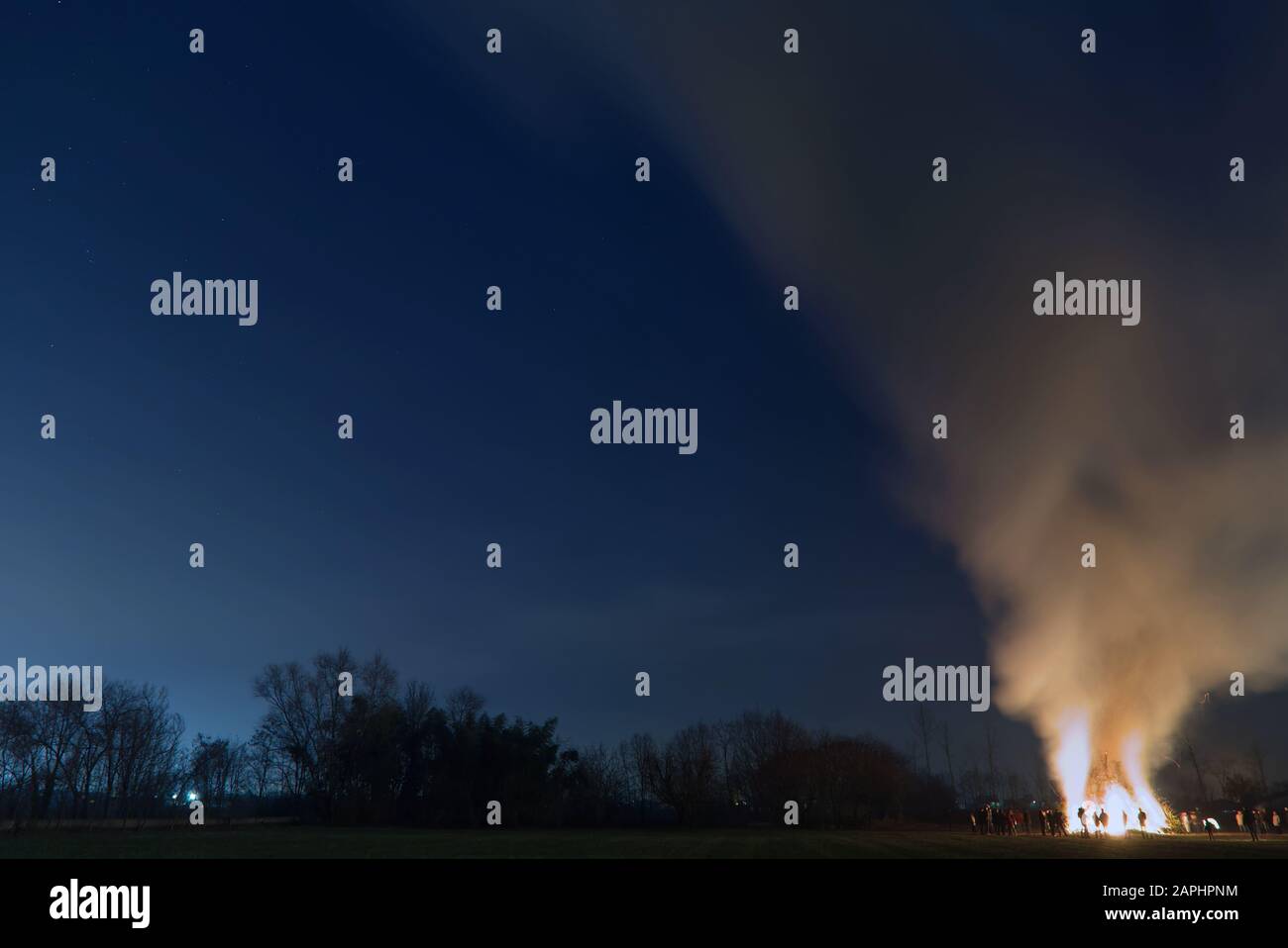 The traditional Epiphany bonfire in the village of Ceolini, in north east Italy Stock Photo