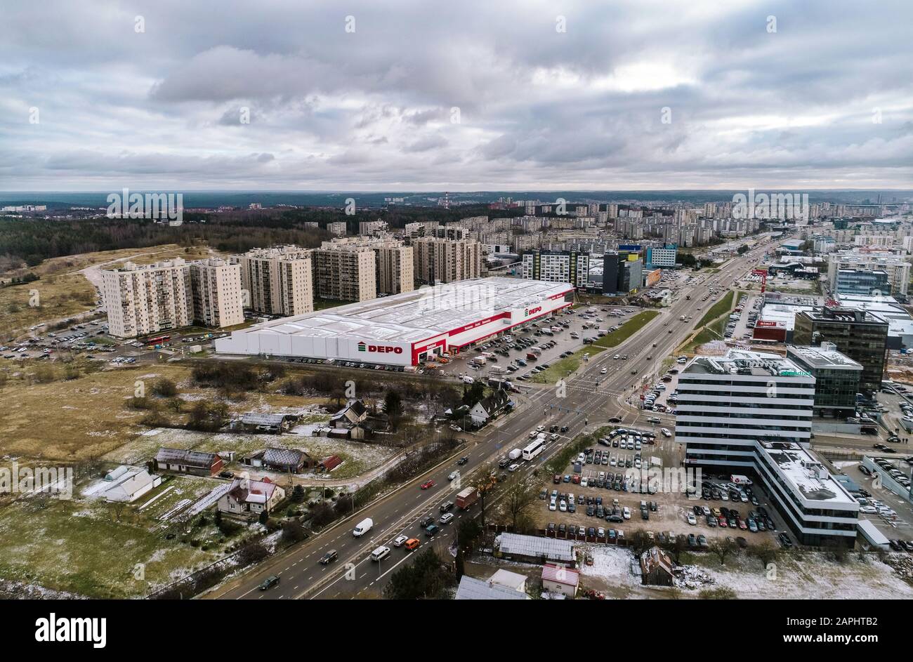 Vilnius Fabijoniskes district view from drone perspective Stock Photo