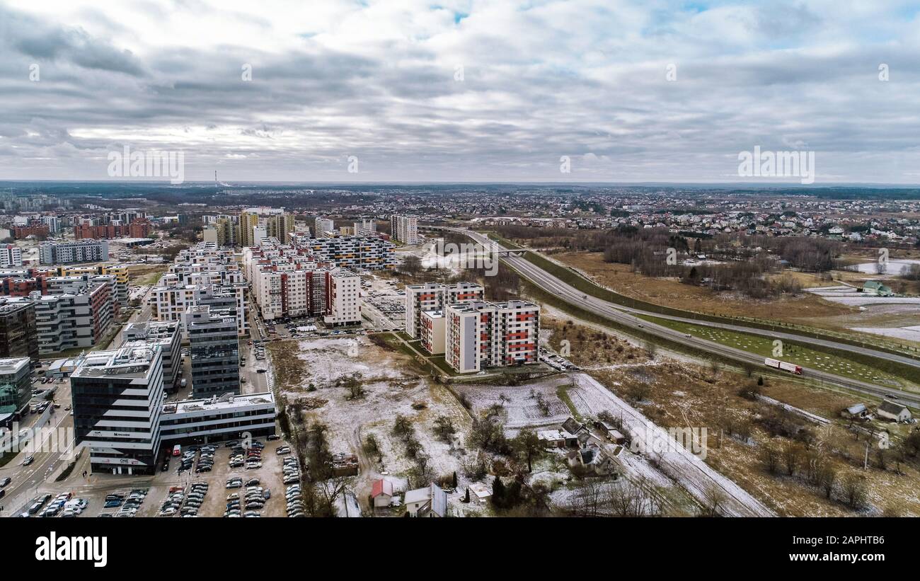 Perkunkiemis view from the drone perspective Stock Photo