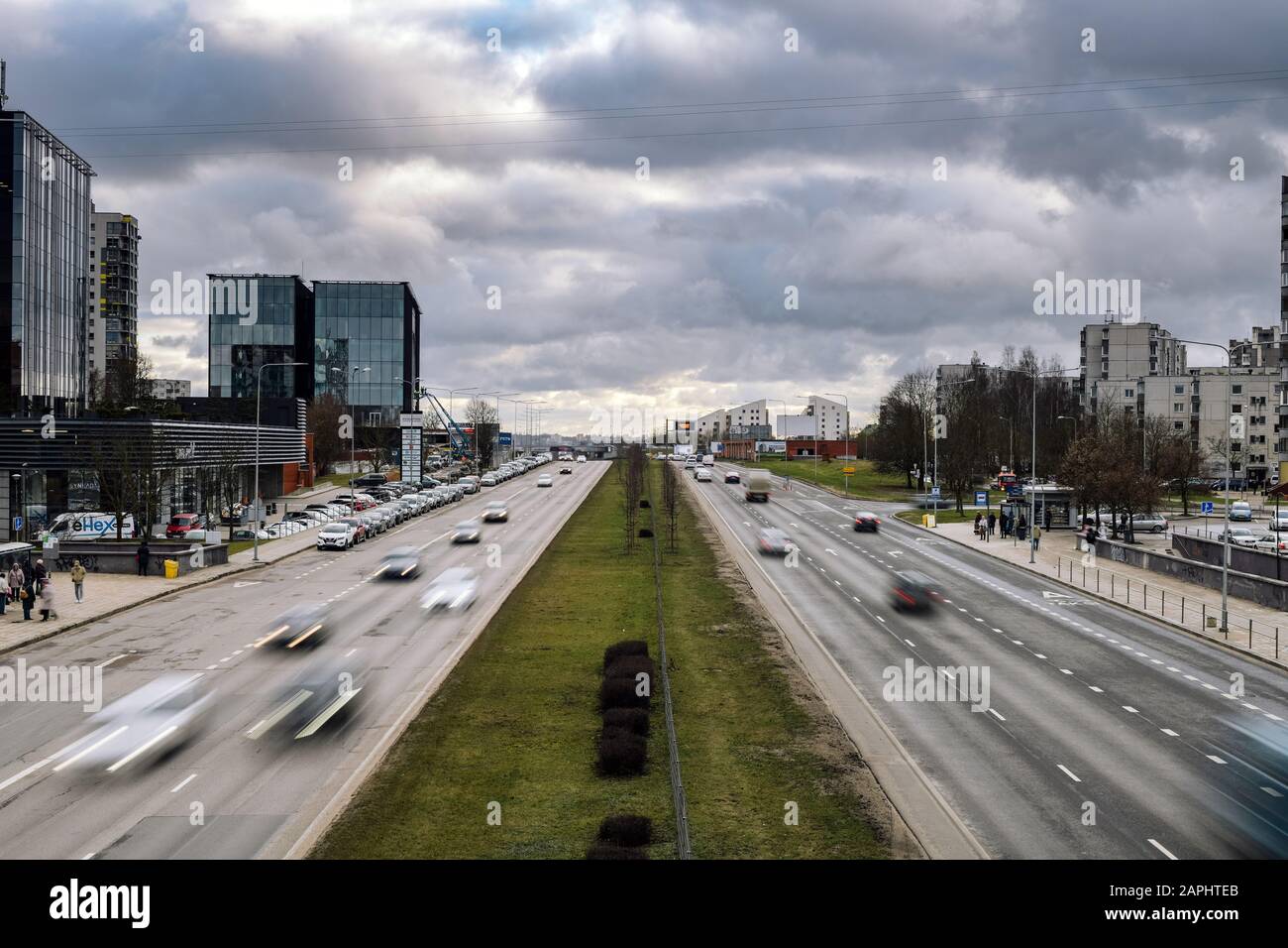 Vilnius traffic time and motion blur of the cars Stock Photo