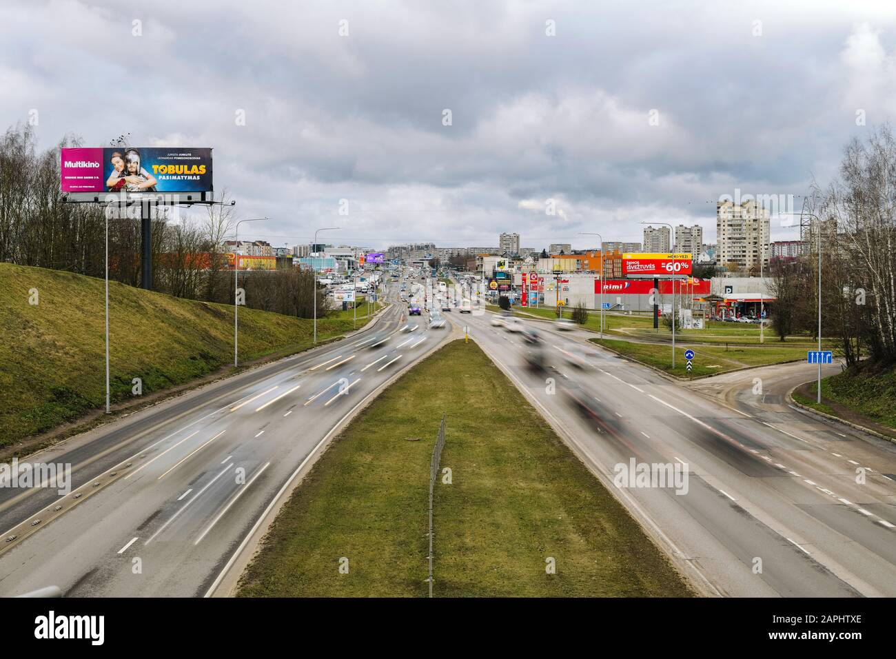 Car traffic in long exposure in Vilnius Stock Photo