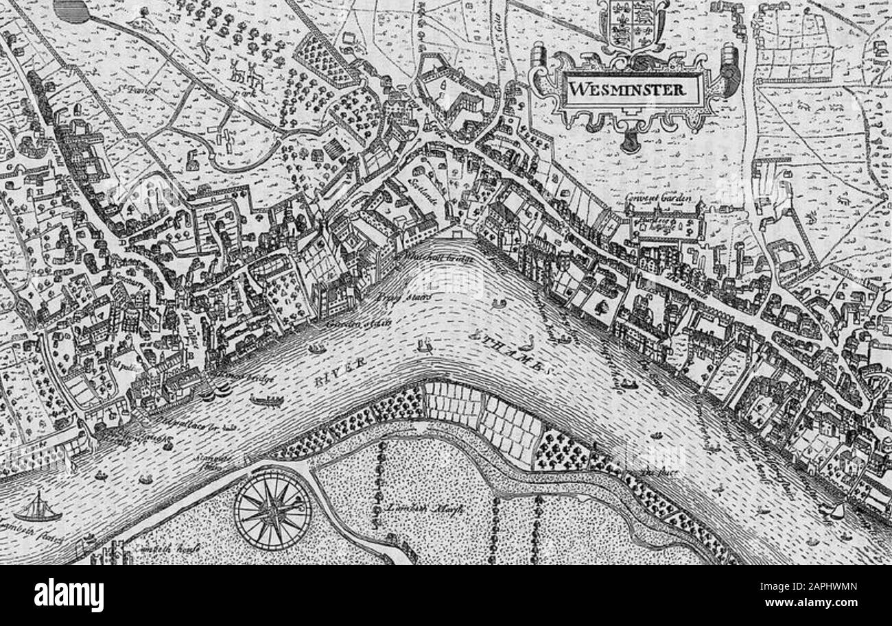 JOHN NORDEN (c 1547-1625) English cartographer's map of Westminster in1593 Stock Photo