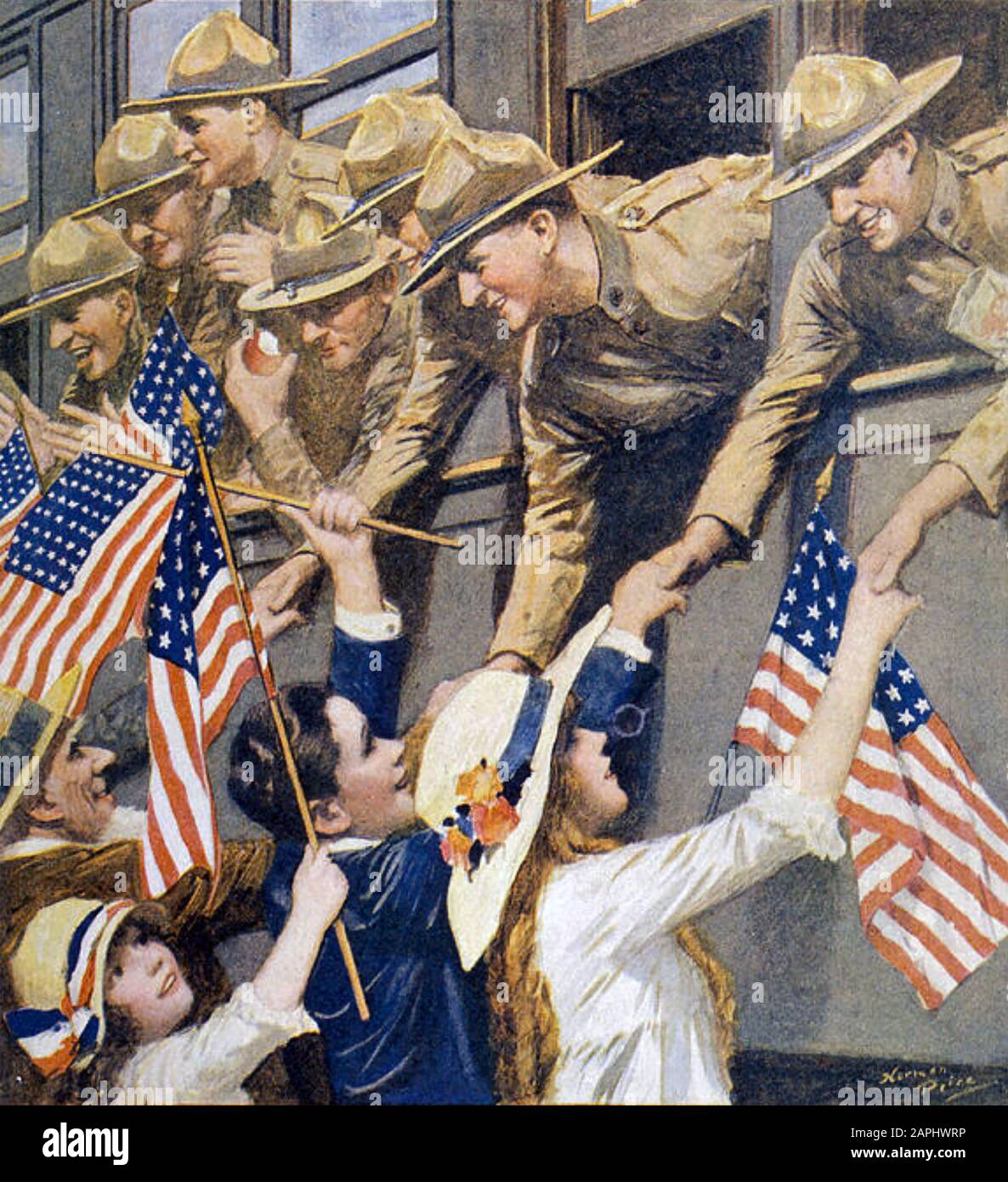 AMERICAN INFANTRY DOUGHBOYS saying goodbye as they leave for France in