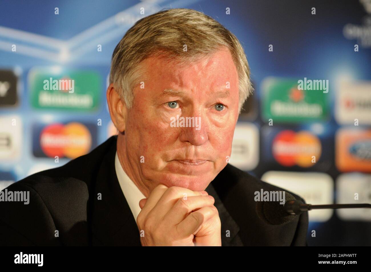 Sir Alex Ferguson. Champions League Press Conference, London. UK Stock