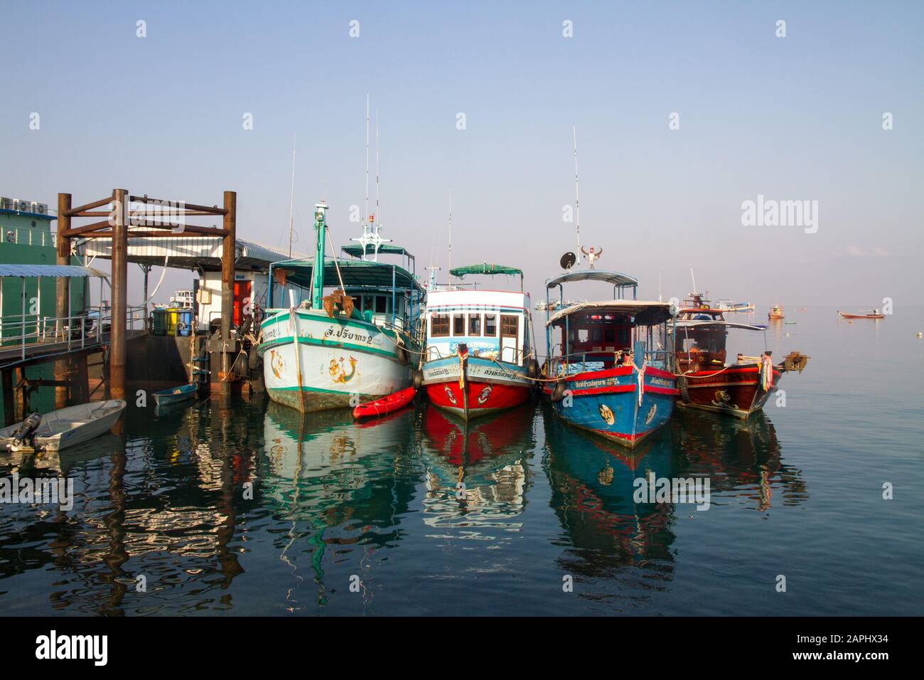 Koh Tao Thailand boats on pier in port Asia Stock Photo