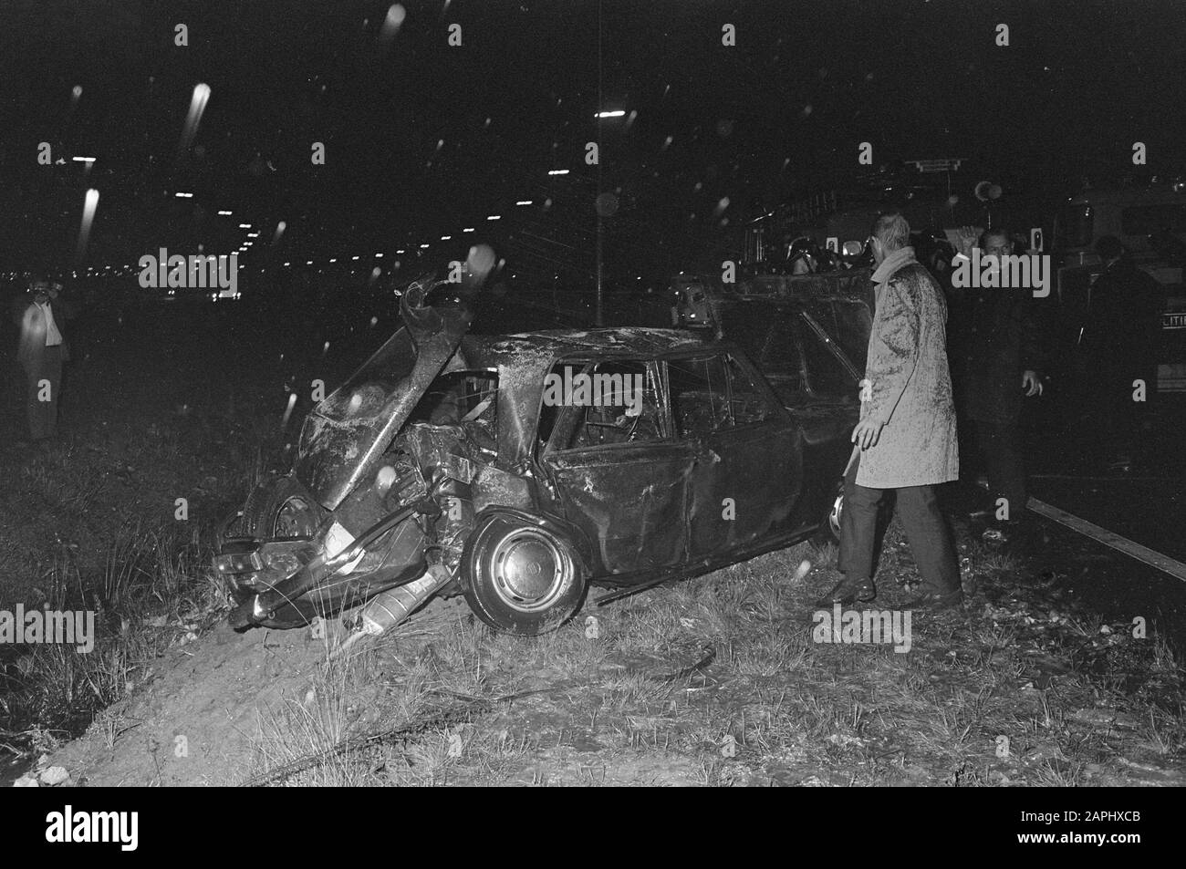 Burnt out car Description: The remnants of the Fiat 124, at Hoogweg. The accident cost a person's life Date: September 15, 1968 Keywords: car wrecks, fires Stock Photo