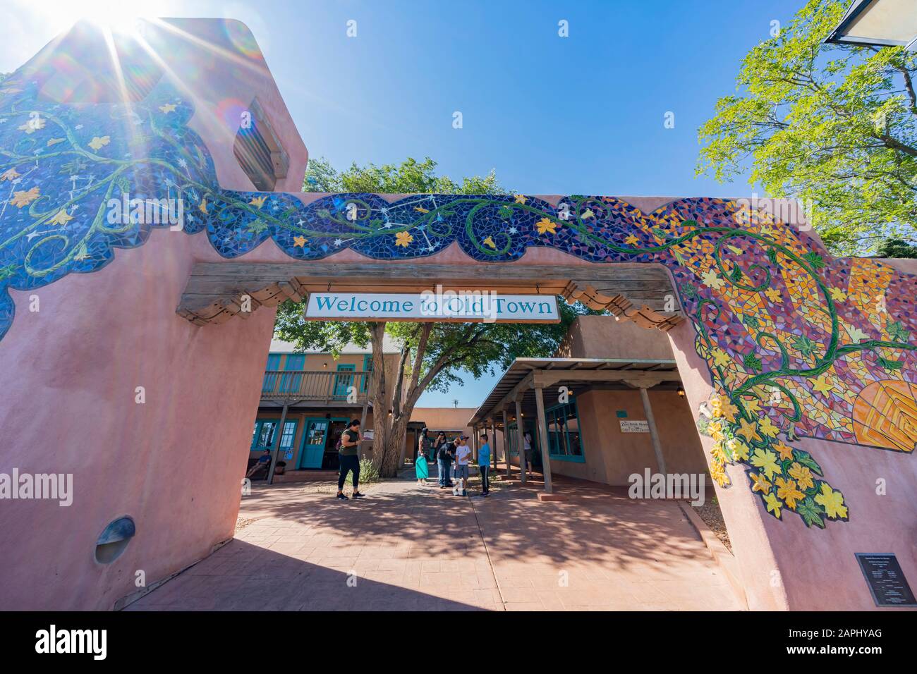 Albuquerque, OCT 5: Entrance archway of the Old Town Plaza on OCT 5, 2019 at Albuquerque, New Mexico Stock Photo