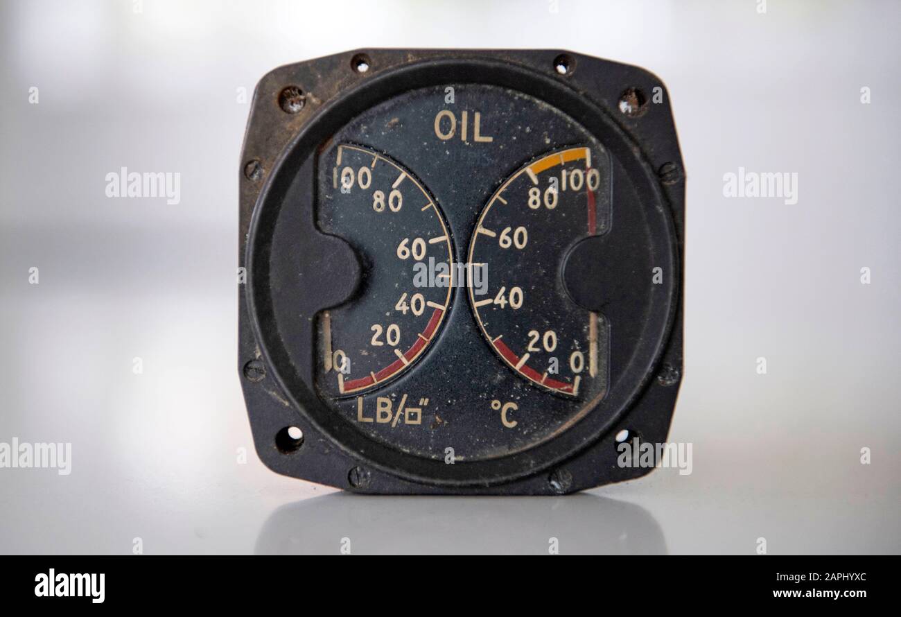 Vintage oil pressure and temperature guage. Stock Photo