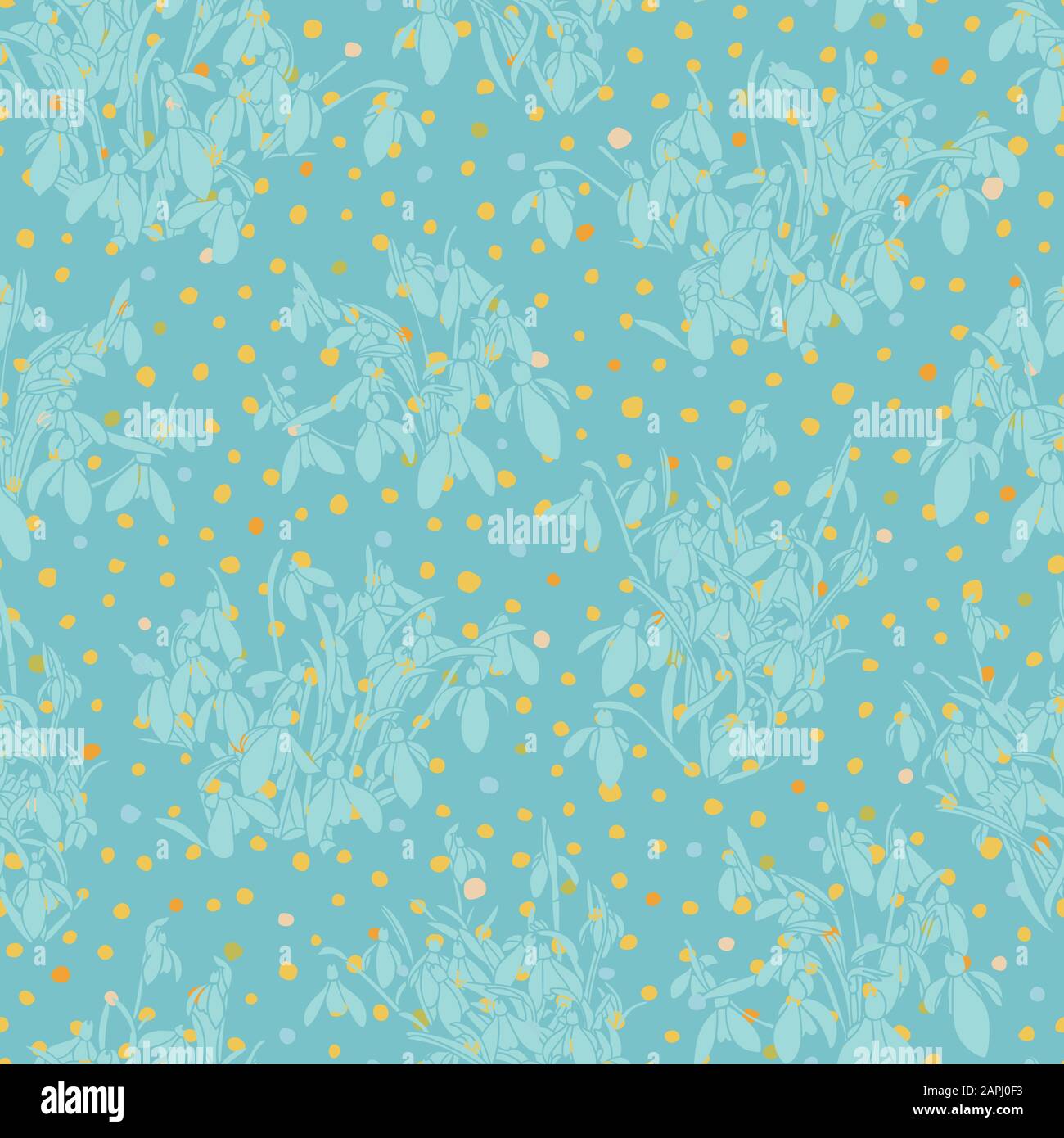 Vector realistic botany snowdrop garden repeat pattern with spring ...