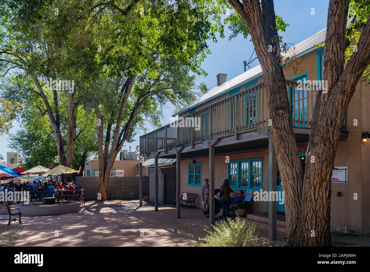 Albuquerque, OCT 5: Exterior view of some stores in the Old Town Plaza on OCT 5, 2019 at Albuquerque, New Mexico Stock Photo