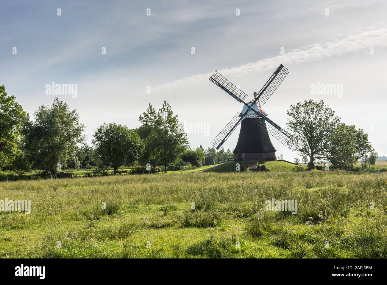 Windmill Wynhamster Kolk near the town of Leer, East Frisia, Lower Saxony, Germany Stock Photo