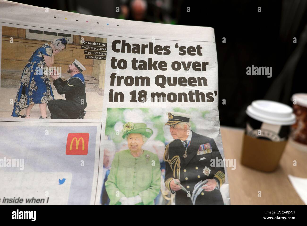 Prince 'Charles set to take over from Queen in 18 months' '  inside Metro newspaper British royals Queen Elizabeth ii November 2019 London England UK Stock Photo