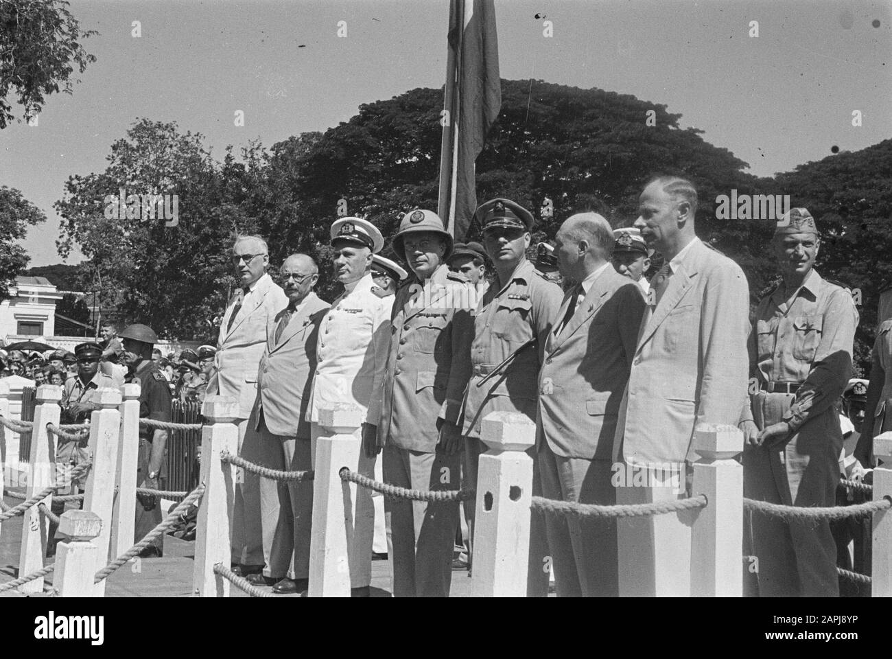 Celebrations following the birth of Princess Marijke Description: Defilé. F. de Boer, W. van Poll, Pinke, H.J. van Mook, S.H. Spoor, N. Schermerhorn, W. Posthuma Date: 19 January 1947 Location: Batavia, Indonesia, Jakarta, Dutch East Indies Stock Photo