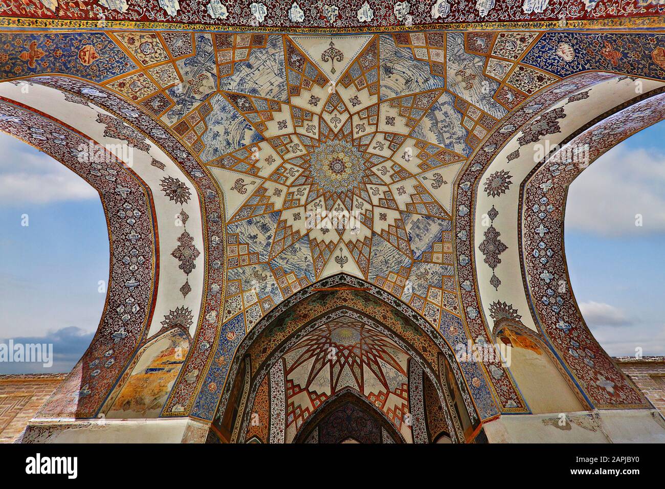 Colurful ceiling decoration in the Fin Gardens, in the city of Kashan, Iran Stock Photo
