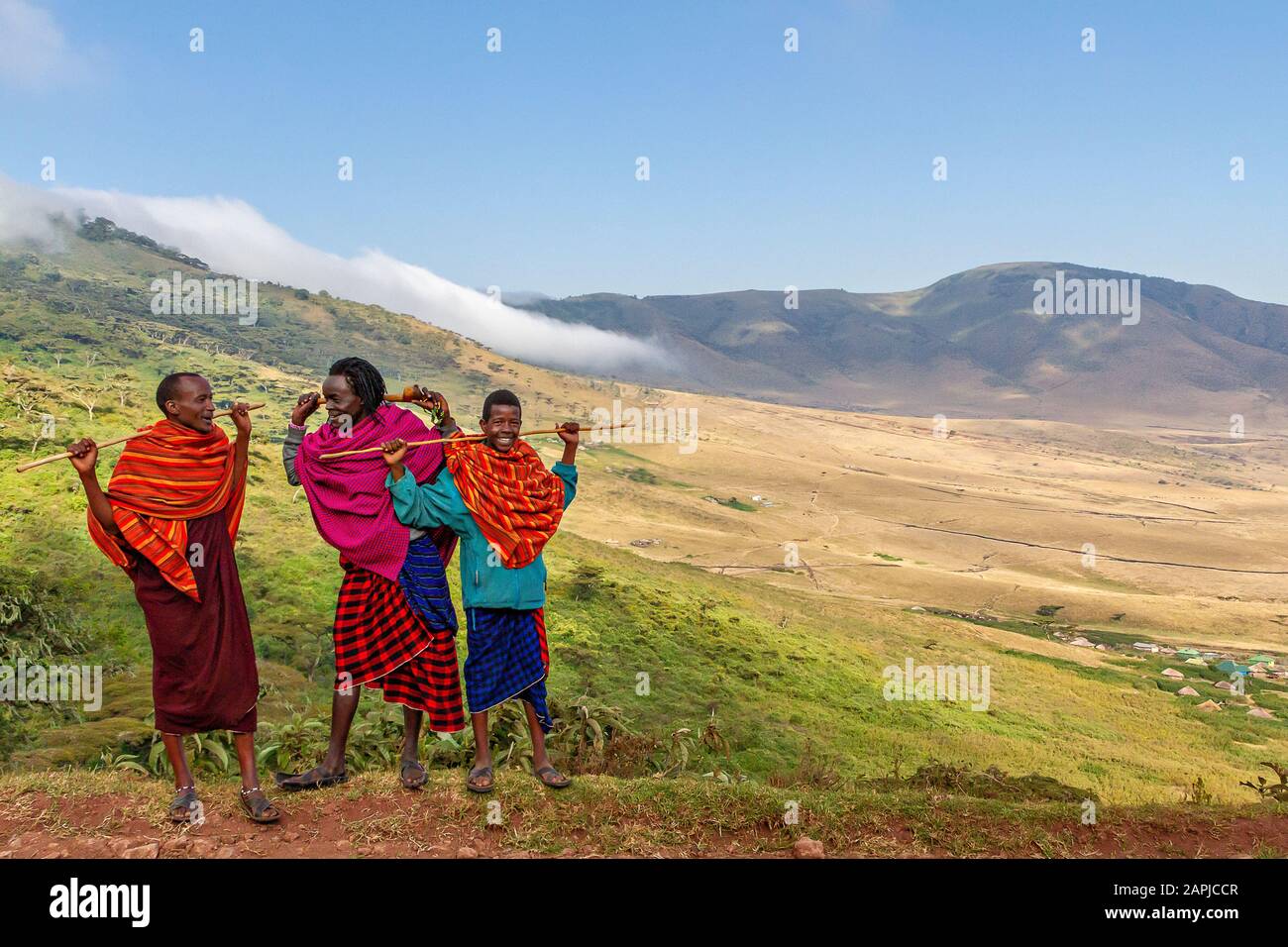 Maasai shepherds near Ngorongoro Crater, Tanzania Stock Photo