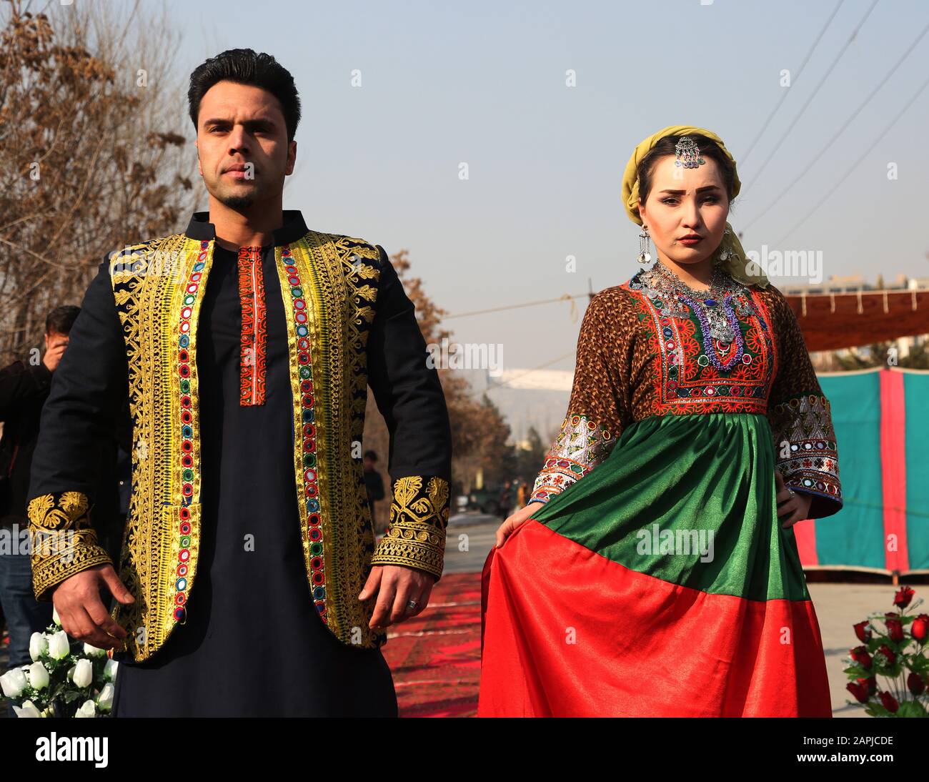 Kabul, Afghanistan. 23rd Jan, 2020. Models present traditional costumes  during a street fashion show in Kabul, Afghanistan, Jan. 23, 2020. Credit:  Rahmatullah Alizadah/Xinhua/Alamy Live News Stock Photo - Alamy