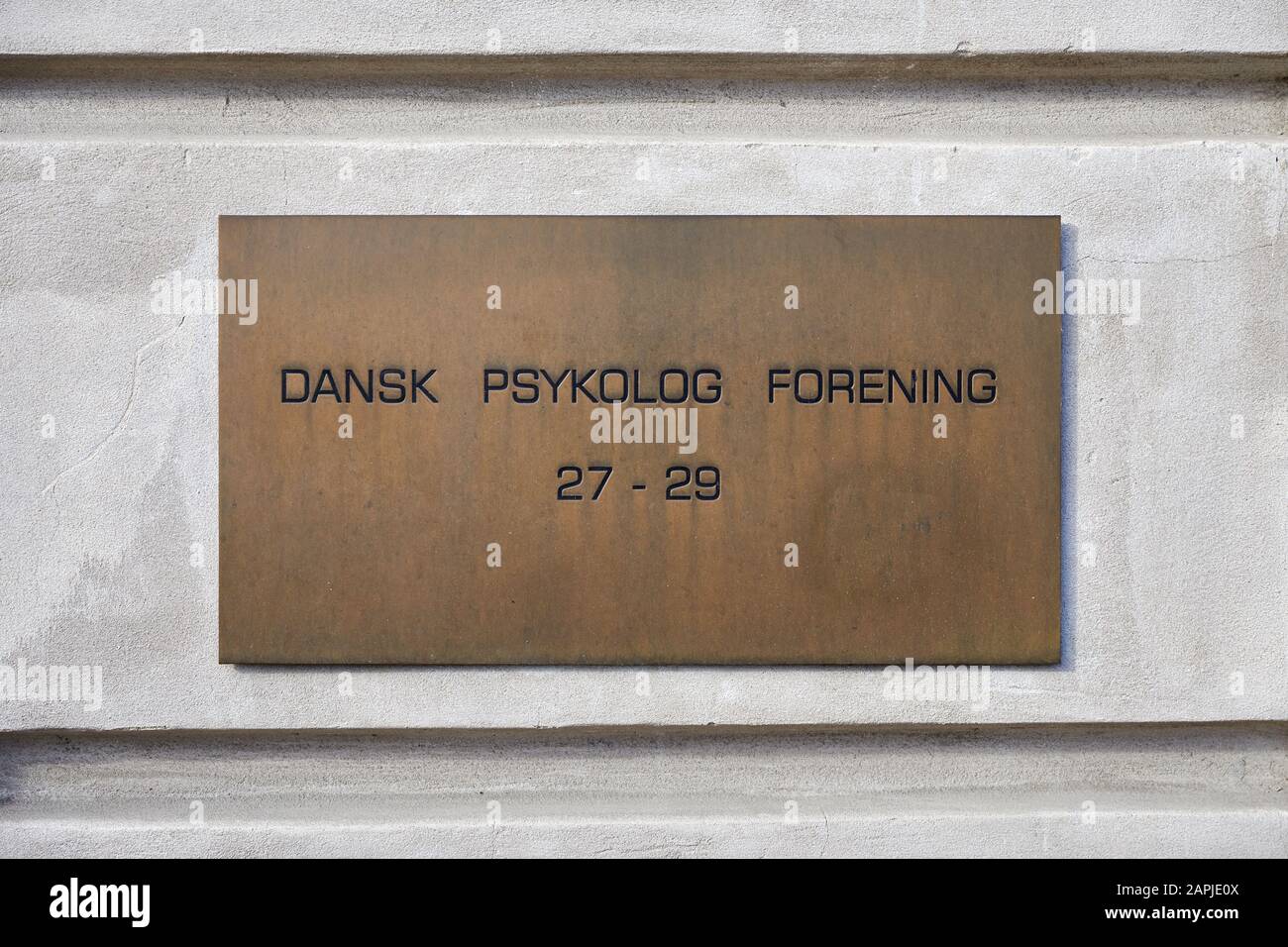 Dansk Psykolog Forening (the Danish Psychological Association), sign on building; Copenhagen, Denmark Stock Photo