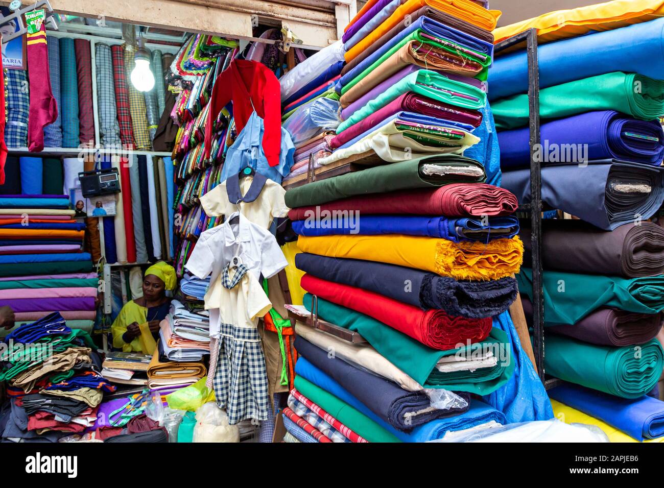 Colorful fabric shop in Kampala, Uganda Stock Photo