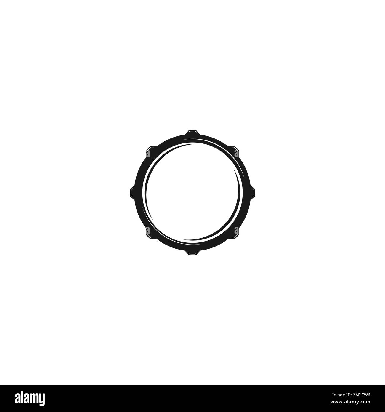 Vector logo of rock school or rock band. Snare drum with star. Rock music label. Vecor logo isolated on white. Stock Vector