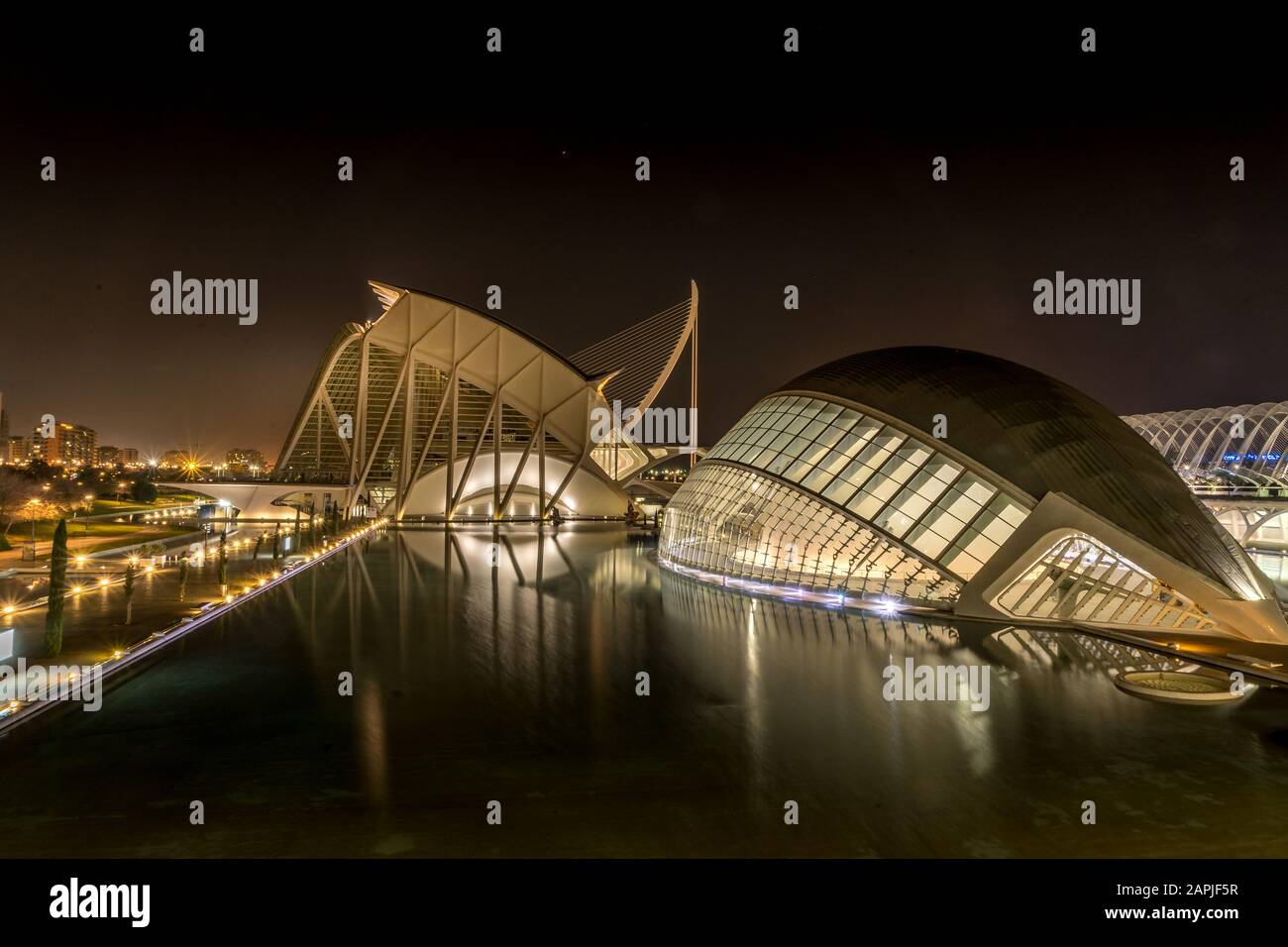 Aerial view of the Hemisphere and the science museum in the city of arts and sciences in Valencia Spain Stock Photo