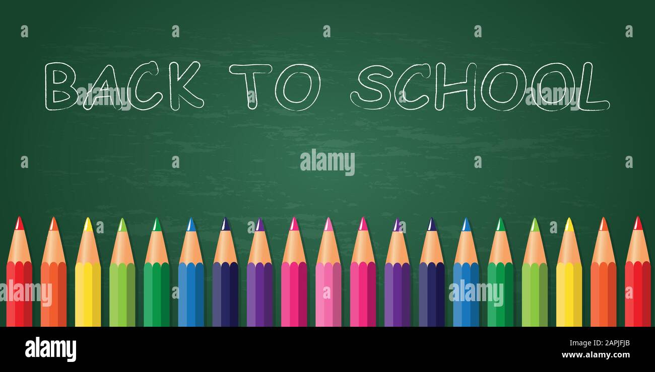 back to school colorful pencils on school blackboard background vector illustration EPS10 Stock Vector