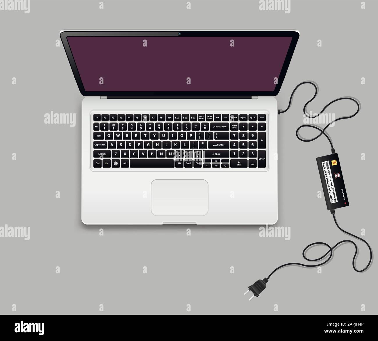 Laptop with notebook charger unplugged Stock Vector