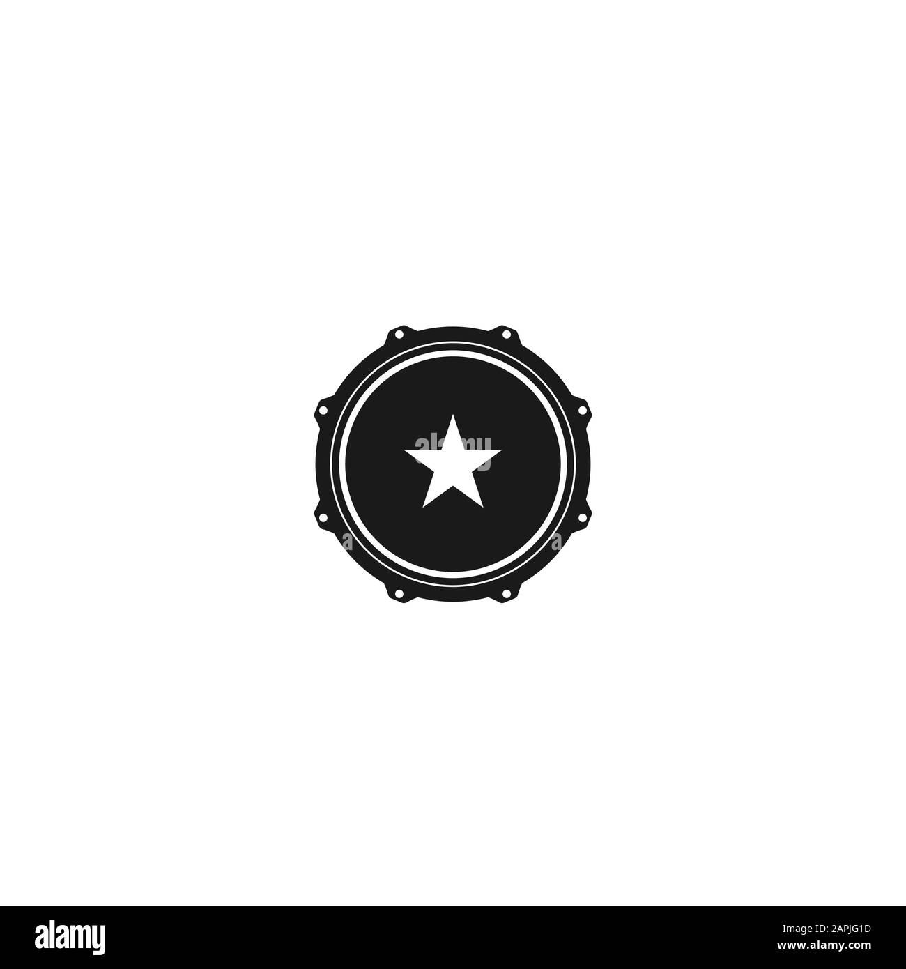 Vector logo of rock school or rock band. Snare drum with star. Rock music label. Vecor logo isolated on white. Stock Vector