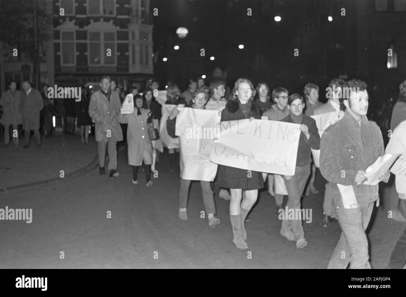 Demonstration in Amsterdam following the murder of Dr. Martin Luther King Date: April 5, 1968 Location: Amsterdam, Noord-Holland Keywords: demonstrations Stock Photo