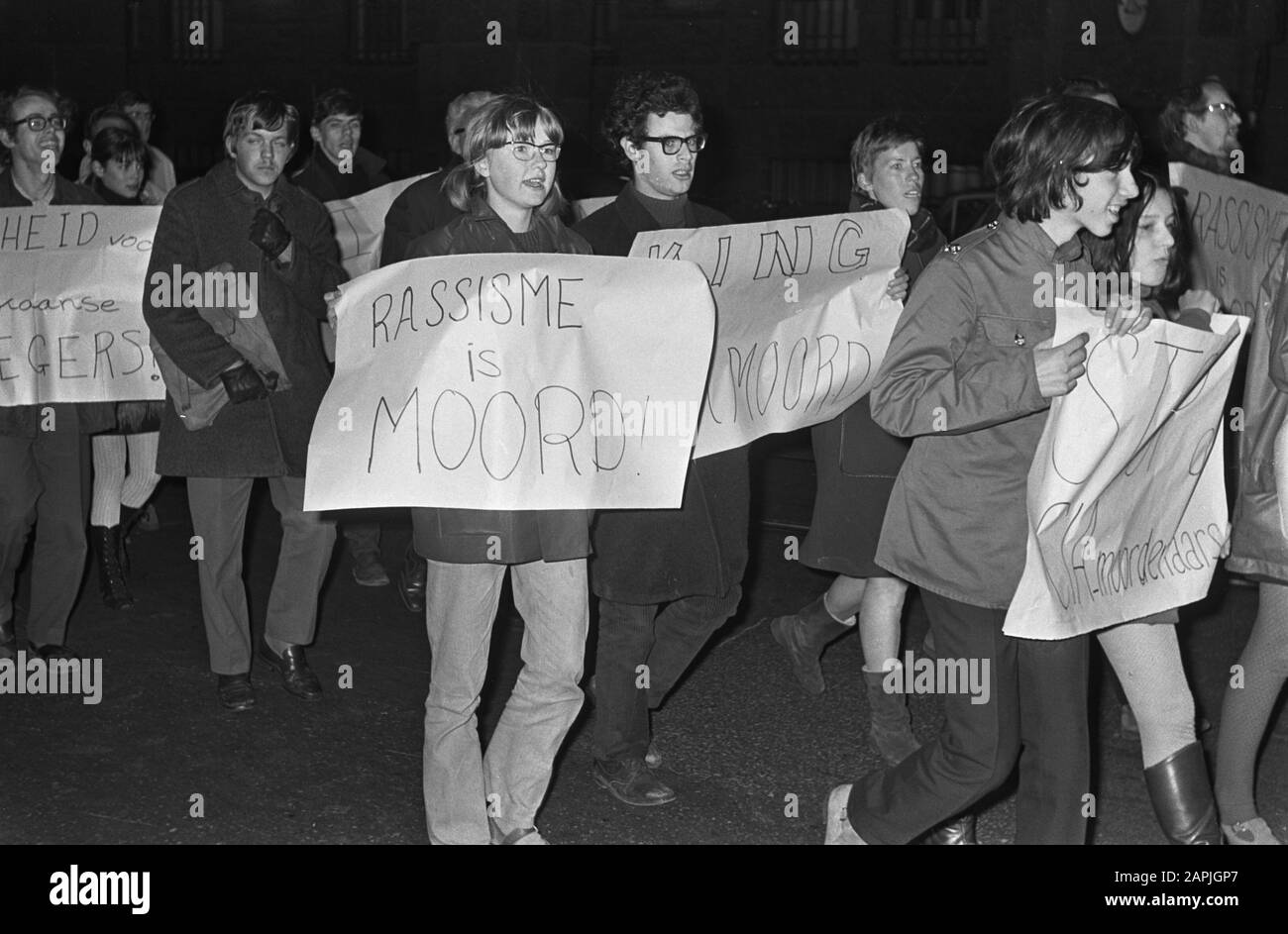 Demonstration in Amsterdam following the murder of Dr. Martin Luther King Date: April 5, 1968 Location: Amsterdam, Noord-Holland Keywords: demonstrations Stock Photo