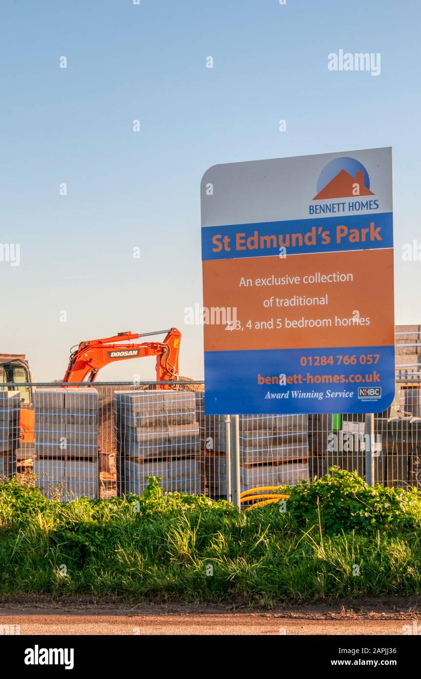 A sign for new housing development by Bennett Homes at St Edmund's Park on the edge of Hunstanton, Norfolk. Stock Photo