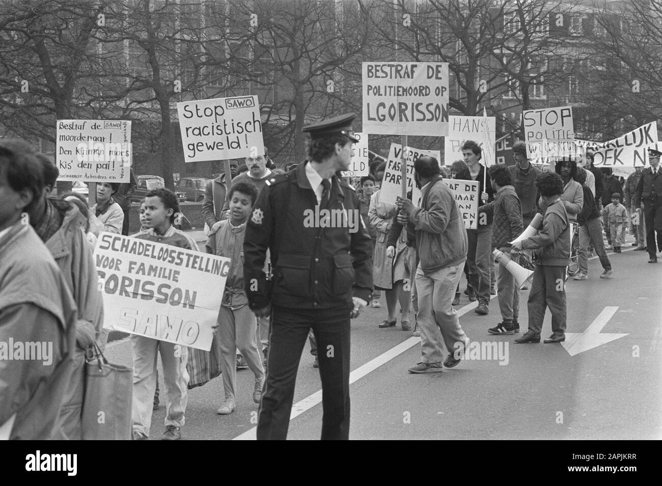 Demonstration against shooting Surinamer by police officer in The Hague Date: 26 april 1986 Location: The Hague, Zuid-Holland Keywords: demonstrations Stock Photo