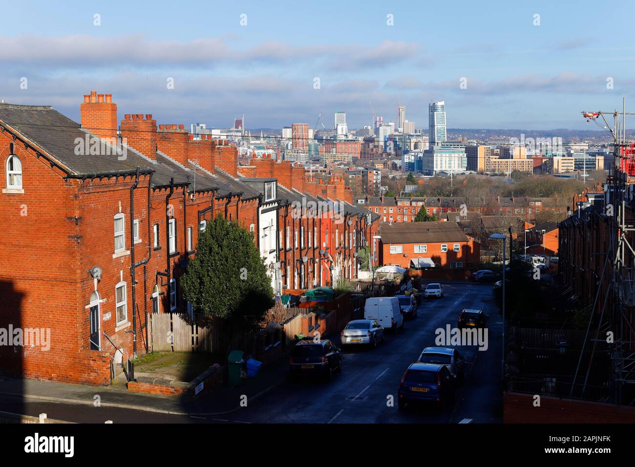 Old houses with a modern developing city centre in Leeds,West Yorkshire