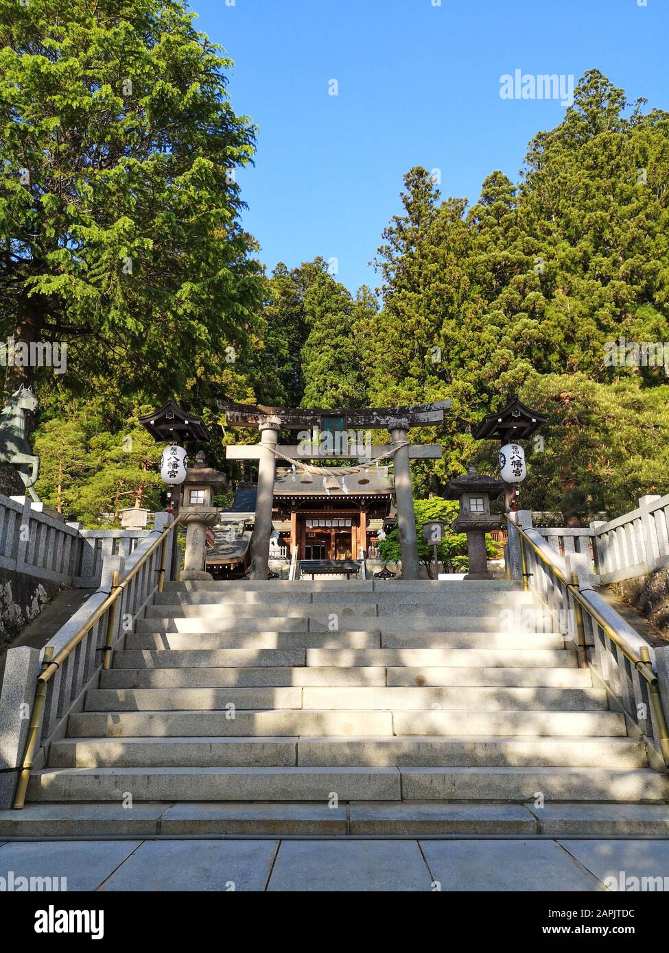 TAKAYAMA, JAPAN - May 2019: The Sakurayama Hachimangu shrine, the oldest shrine in Takayama Stock Photo