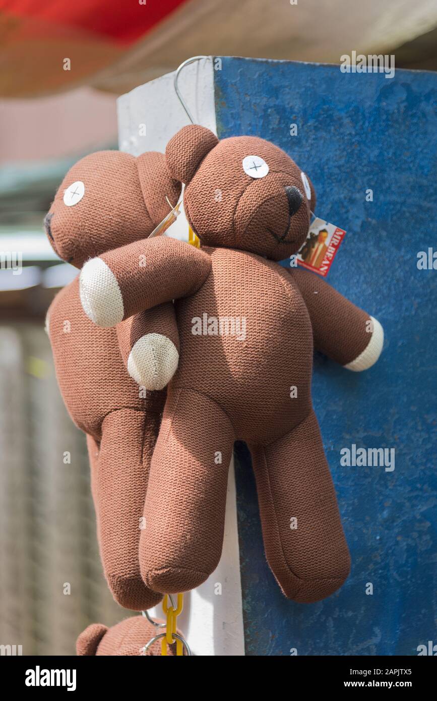 Mr. Bean Teddy, Kuala Lumpur, Malaysia: 31 March 2019: Counterfeit Mr. Bean teddy bear at Petlang Market Stock Photo