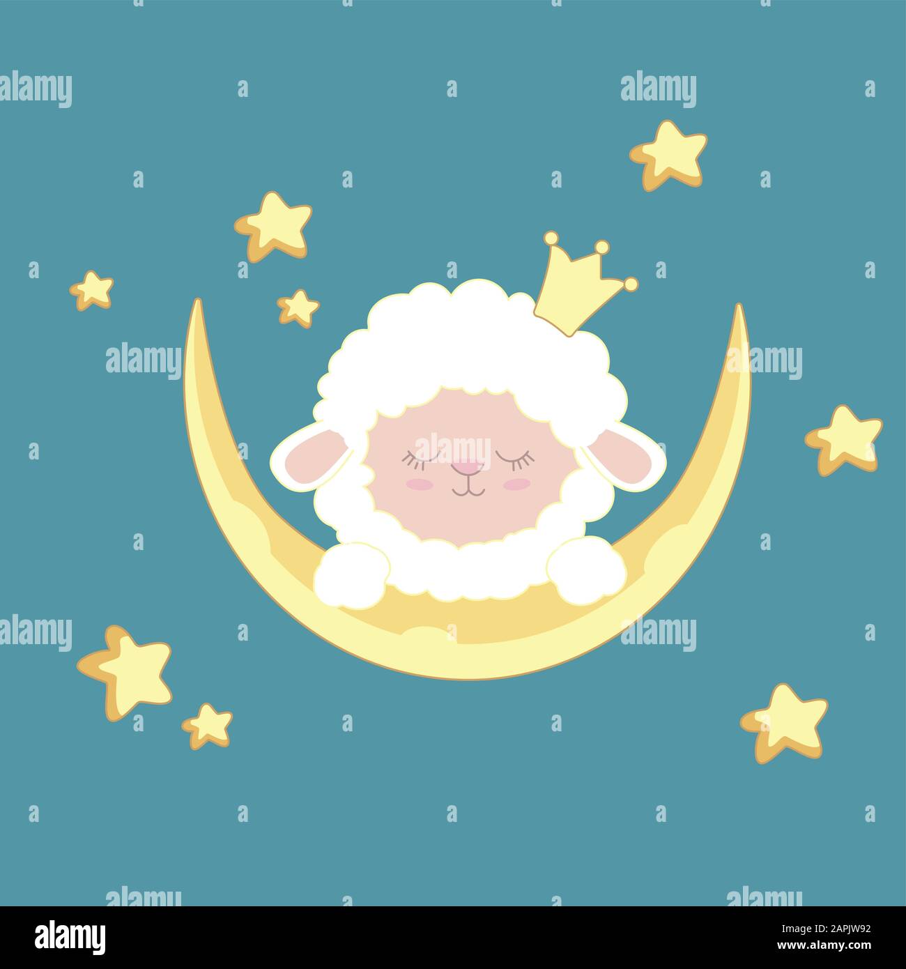 Sleepy sheepy on night background with moon,stars Stock Vector