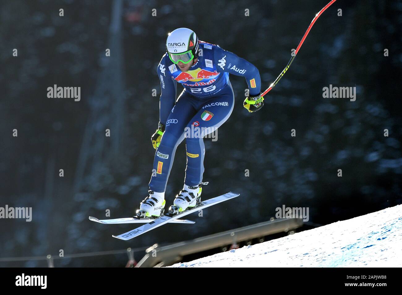 Emanuele BUZZI (ITA), action, alpine skiing, training, 80. Hahnenkamm race 2020, Kitzbuehel, Hahnenkamm, Streif, departure, January 23, 2020 | usage worldwide Stock Photo