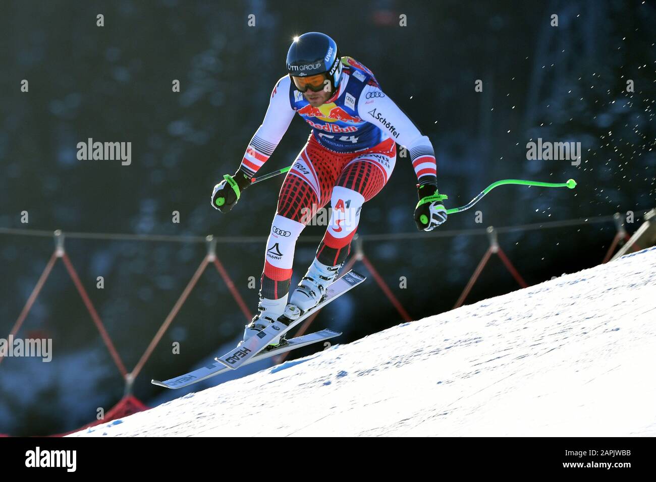 Christian WALDER (AUT), action, alpine skiing, training, 80. Hahnenkamm race 2020, Kitzbuehel, Hahnenkamm, Streif, departure, January 23, 2020 | usage worldwide Stock Photo
